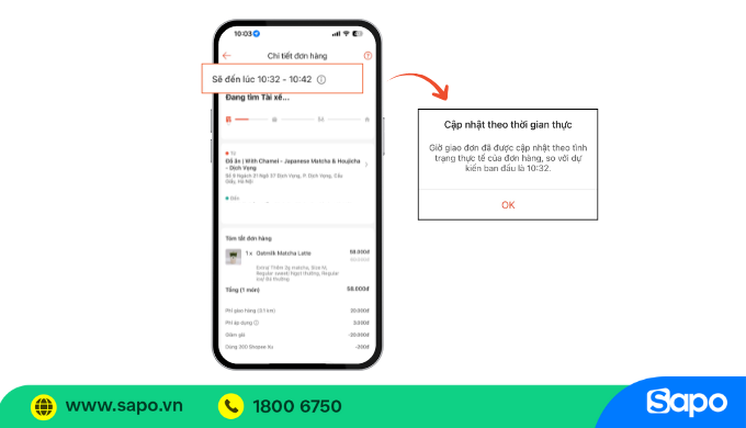 xem thời gian giao hàng shopeefood
