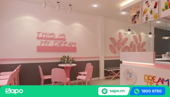 trang trí quán trà sữa dễ thương