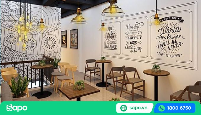 trang trí quán trà sữa minimalism