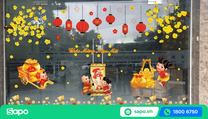 decal dán kính tết