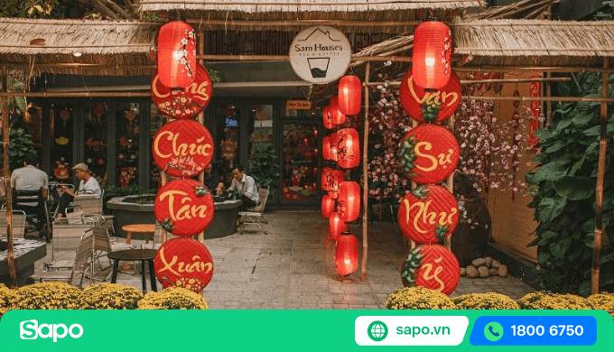 trang trí tết quán cafe