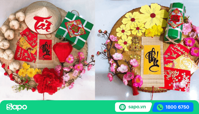 Trang trí tết cho quán trà sữa, cafe bằng mẹt quà Tết