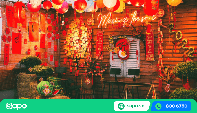 Trang trí tết quán cafe