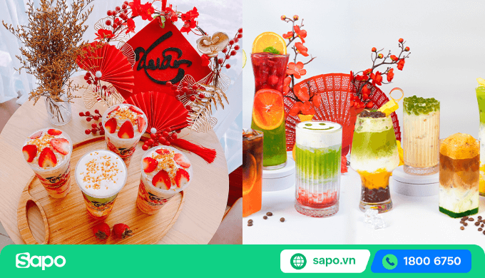 trang trí tết quán trà sữa