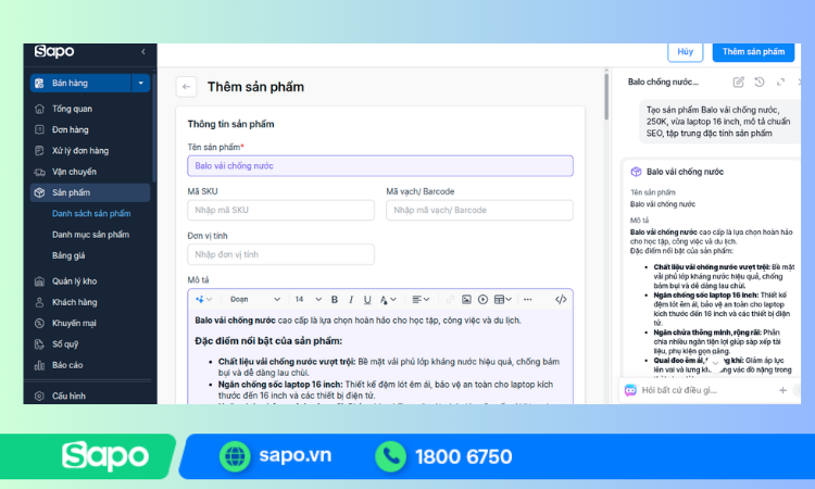 Sabi Ai tạo nháp sản phẩm