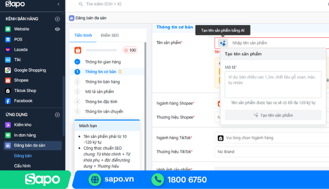 Sapo hỗ trợ đăng bán đa sàn, viết mô tả sản phẩm tự động