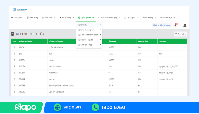 Phần mềm quản lý sản xuất VNSolution