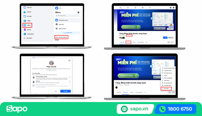 xóa nhóm trên Facebook bằng máy tính