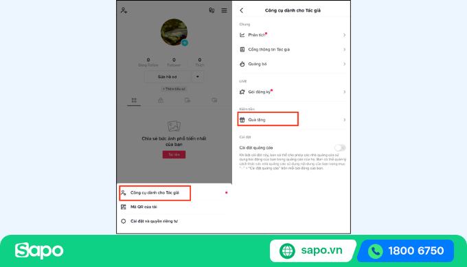 truy cập công cụ dành cho tác giả